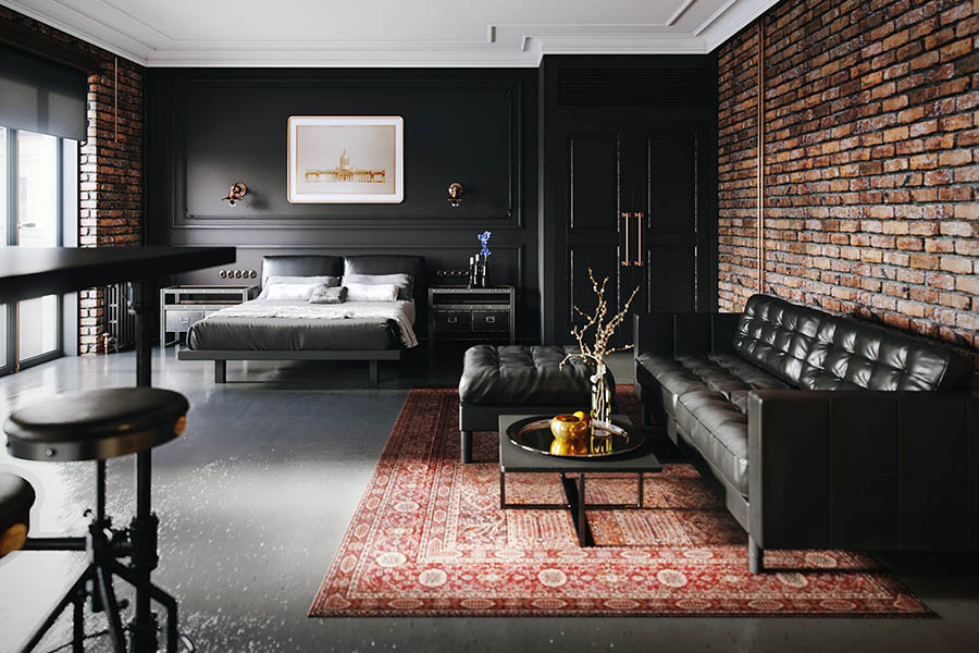 Брутальний інтер'єр у стилі лофт для квартири-студії