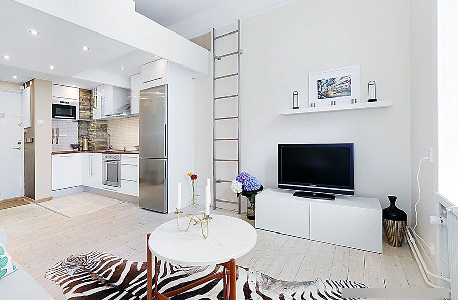 Гарний дизайн квартири студії у світлих відтінках