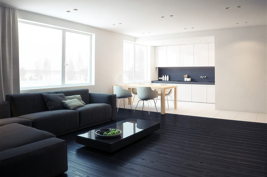 Квартира студія з дизайном інтер'єру у стилі мінімалізм