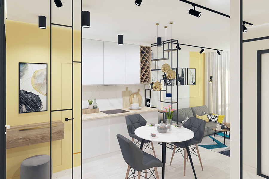 Підвісні світильники у квартирі-студії