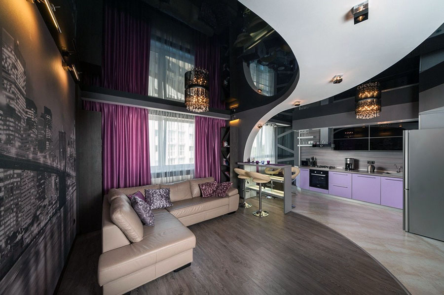 Приклад красивого оздоблення стелі у квартирі-студії