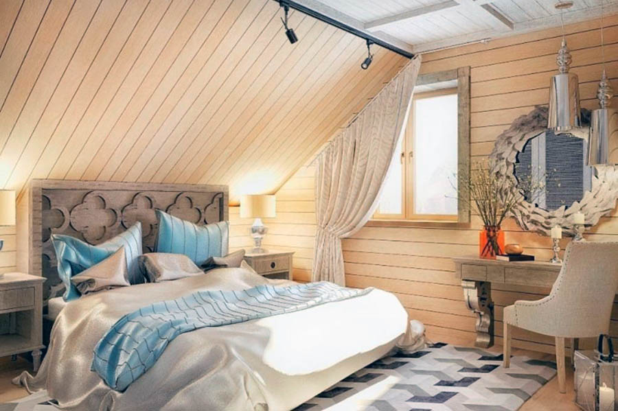 Бежевая цветовая гамма в мансардной комнате