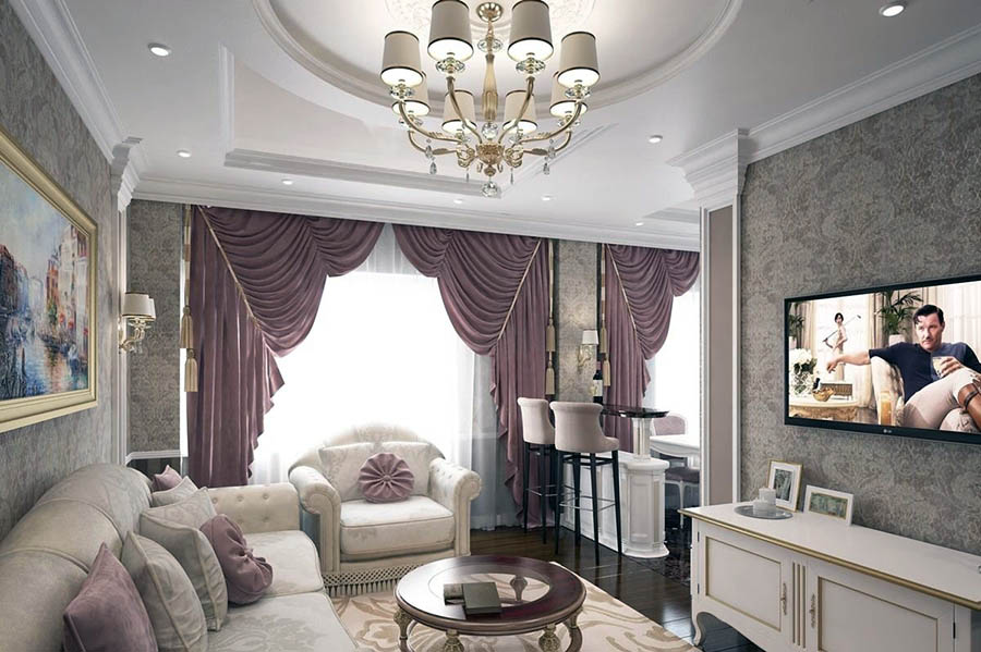 Светлая квартира студия с интерьером в классическом стиле