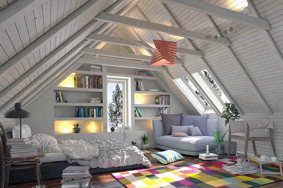 Світла мансарда із двома похилими стінами