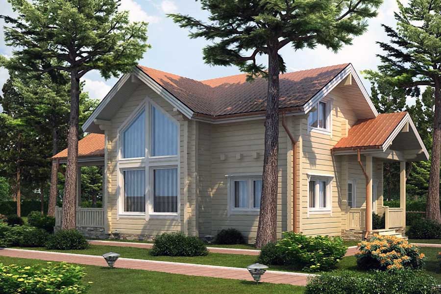 Класичний фінський дерев'яний будинок із великими вікнами