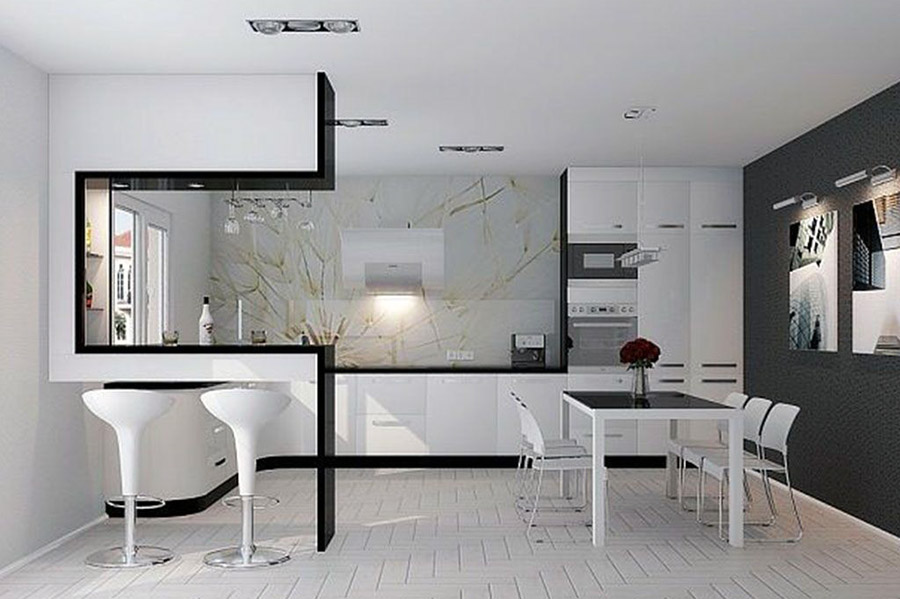 Дизайн хай-тек кухні без верхніх полиць