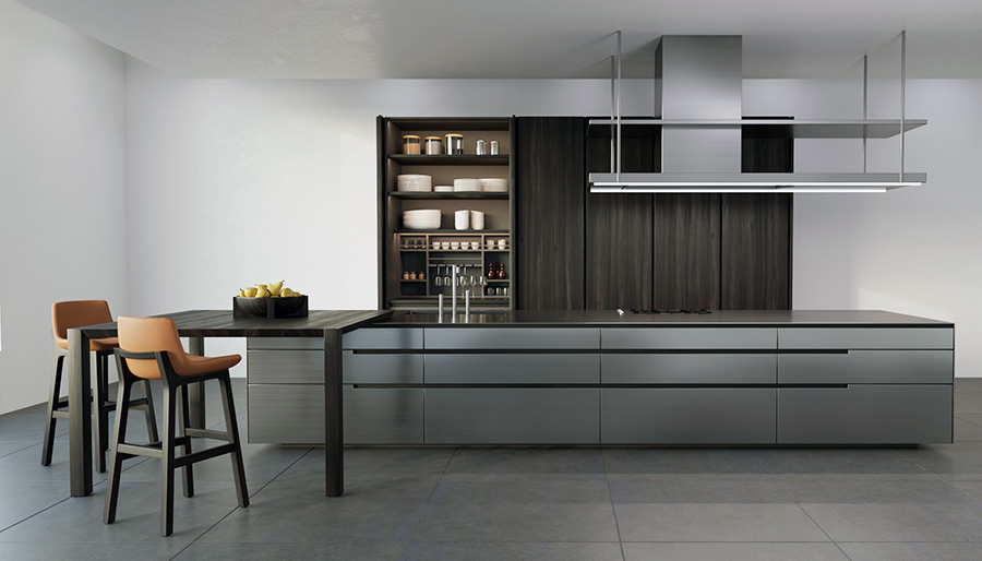Приклад сучасної хай-тек кухні без навісних систем зберігання