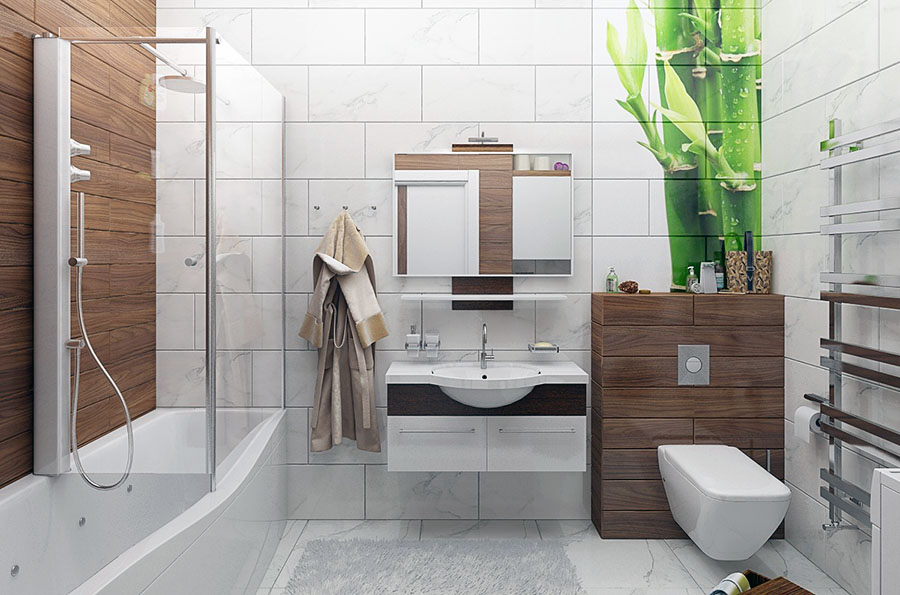 Гарний інтер'єр ванної кімнати в еко-стилі
