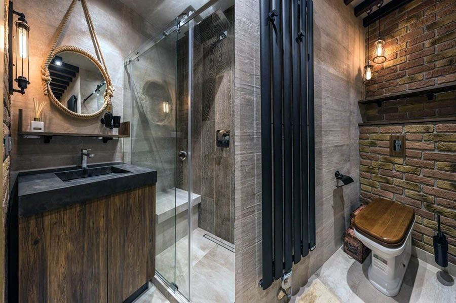 Приклад хорошого освітлення для ванної кімнати у теплих відтінках