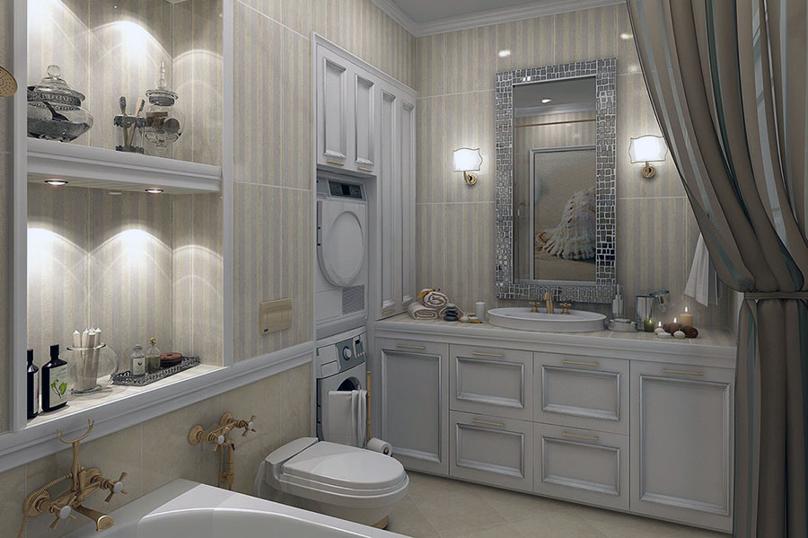 Варіанти освітлення ванної кімнати з інтер'єром у класичному стилі