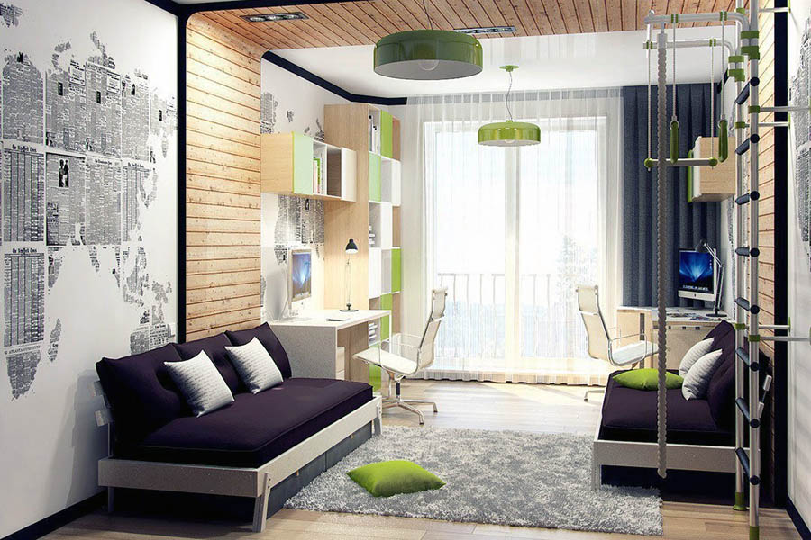 Стильний дизайн інтер'єру великої кімнати для підлітків