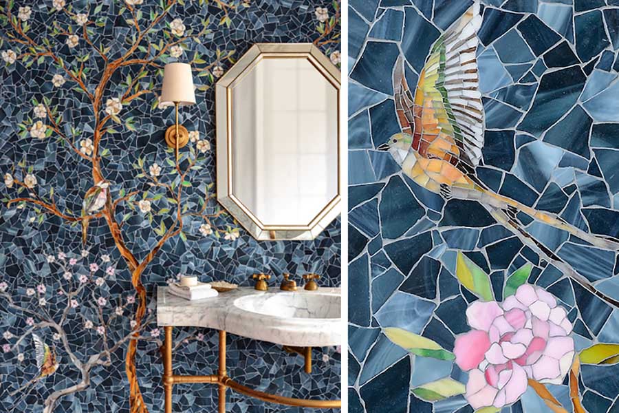 Оздоблення ванної кімнати плиткою мозаїкою з яскравими візерунками та малюнками
