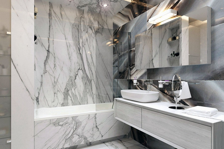 Как оформить интерьер ванной комнаты при помощи кафеля из камня