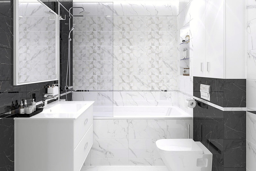 Як оформити ванну кімнату плитку в чорно-білих кольорах