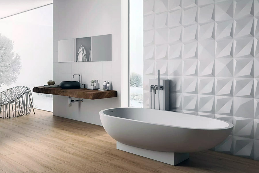 Как совместить рельефную плитку с современным дизайном интерьера ванной