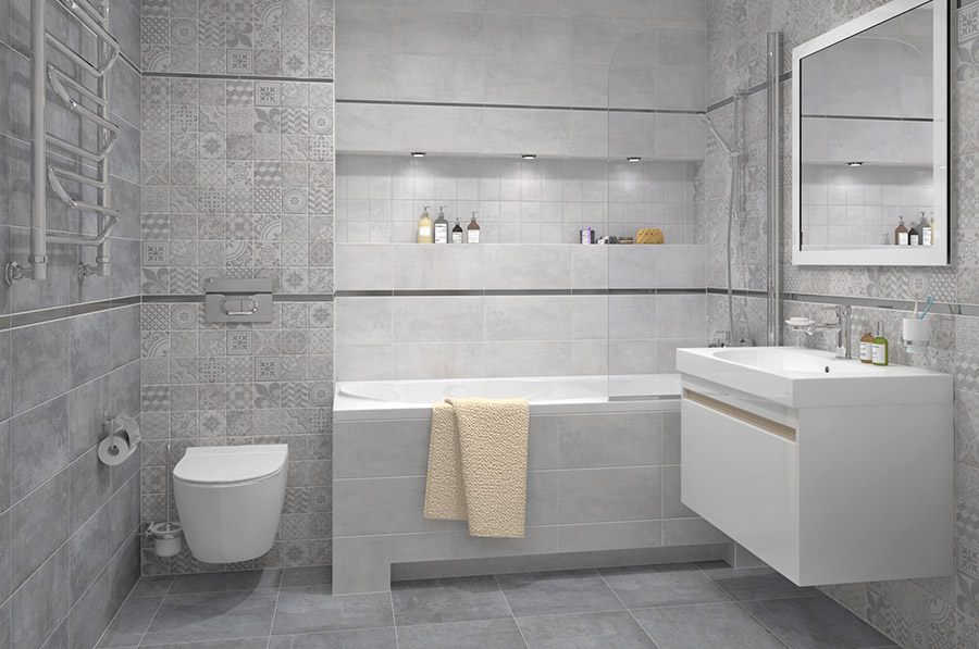 Однотонна плитка для ванної кімнати у стриманих кольорах