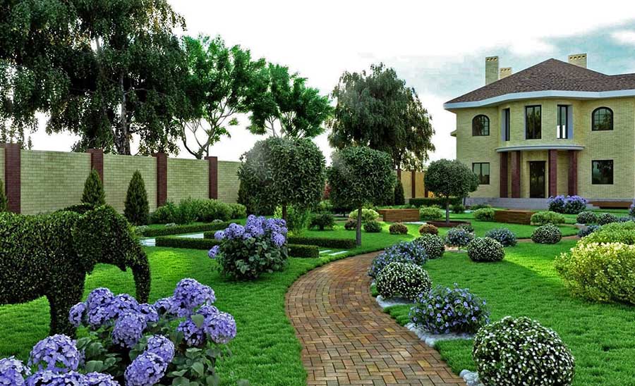 Гарне поєднання кольорів та відтінків зелені на великому задньому дворі