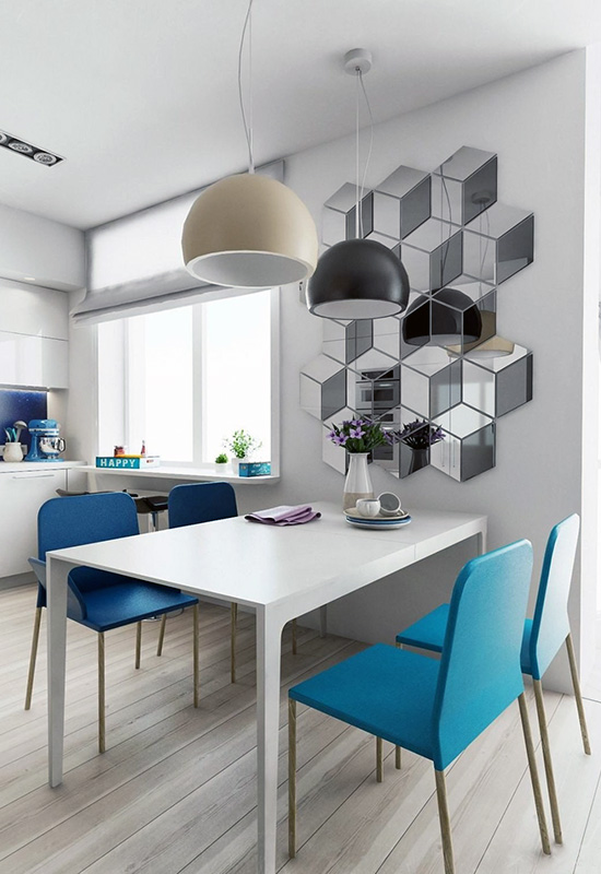 Як збільшити візуально простір кухні за рахунок дзеркал на стіні