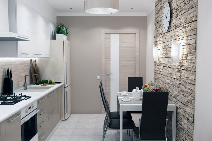 Стіна на кухні біля столу з настінними світильниками