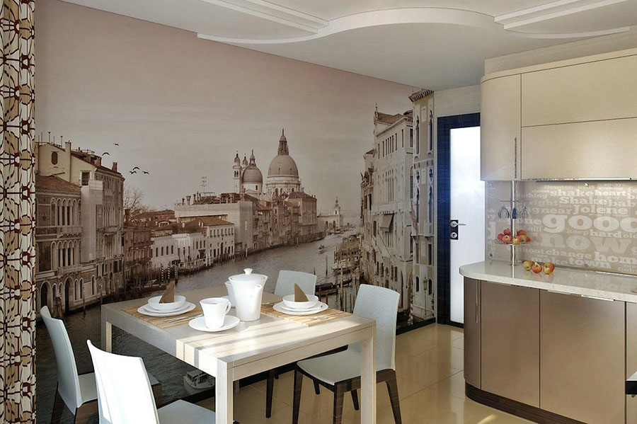 Прикрашення стіни біля кухонного столу фотошпалерами