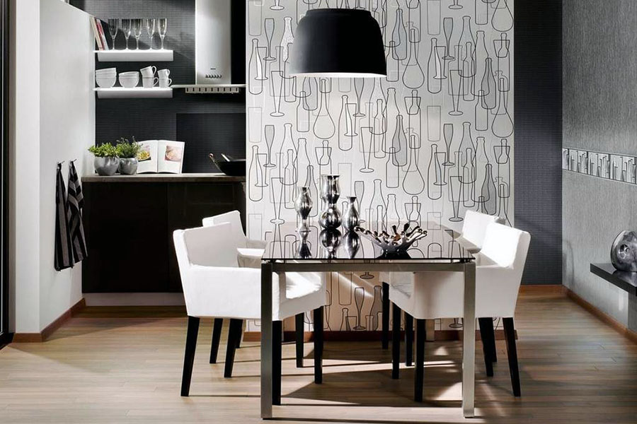 Как красиво украсить стену возле стола на кухне при помощи обоев