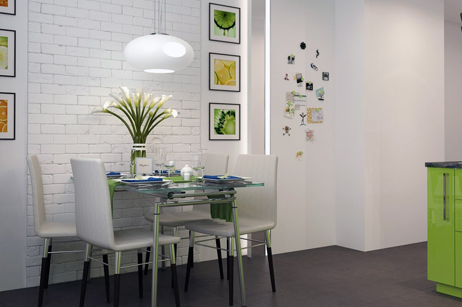 Як можна прикрасити стіну в столовій зоні кухні цеглою