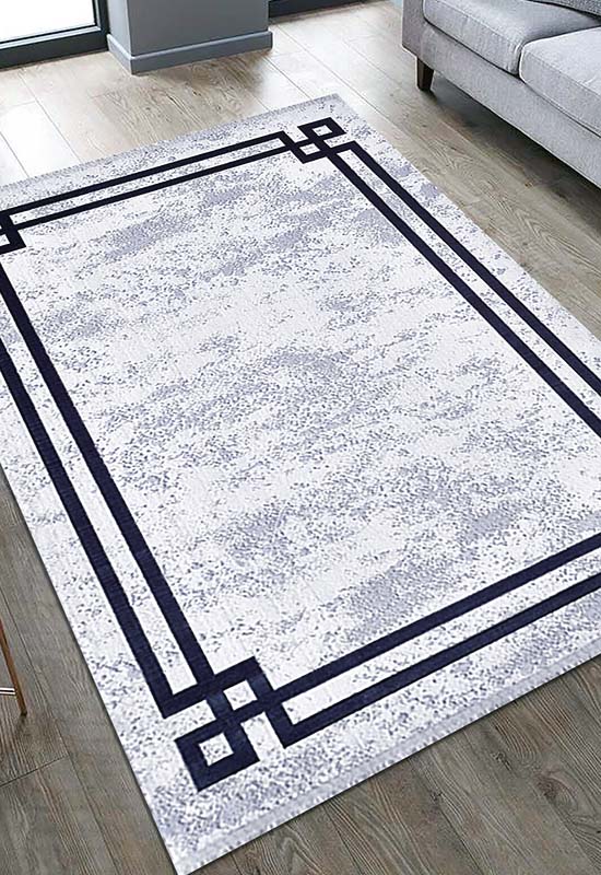 Гарний килим у сірому виконанні з окантовкою