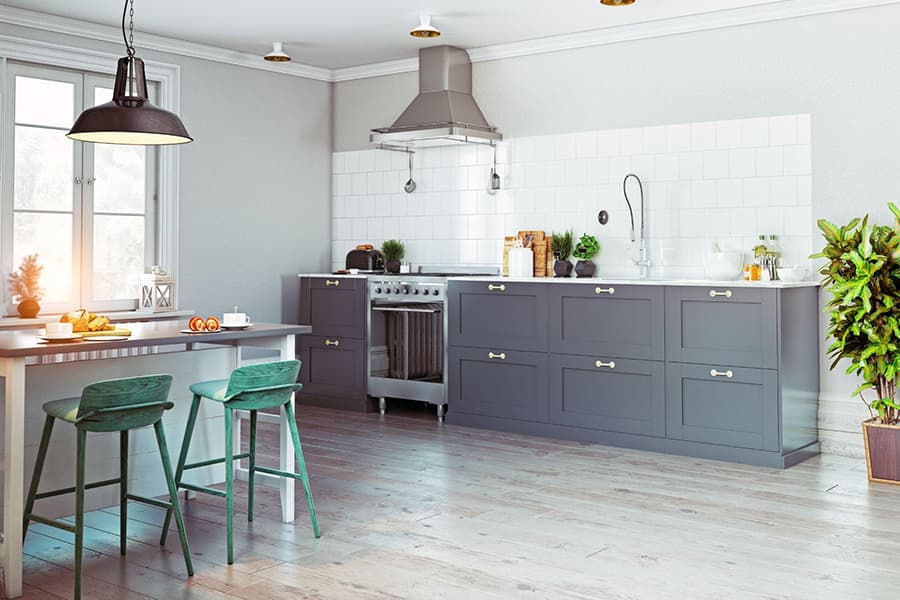 З чого зробити підлогу на кухні із сірою кольоровою гамою