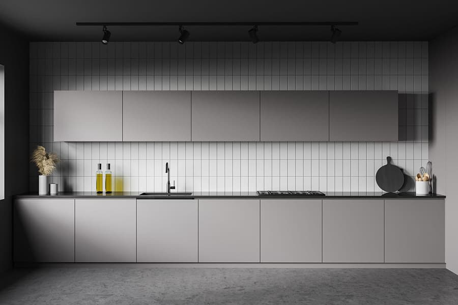 Сіро-біле поєднання дизайну інтер'єру кухні