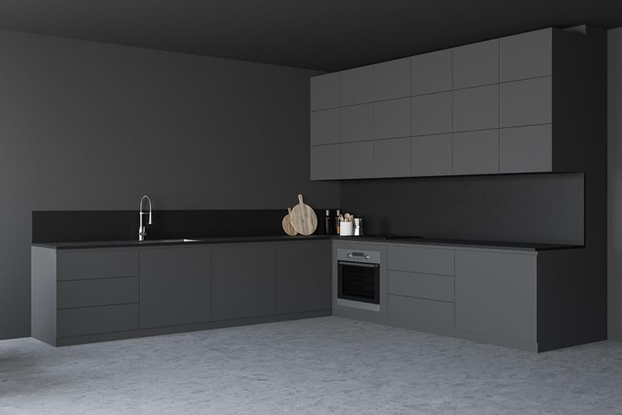 Варіанти планування кухні у сірих тонах