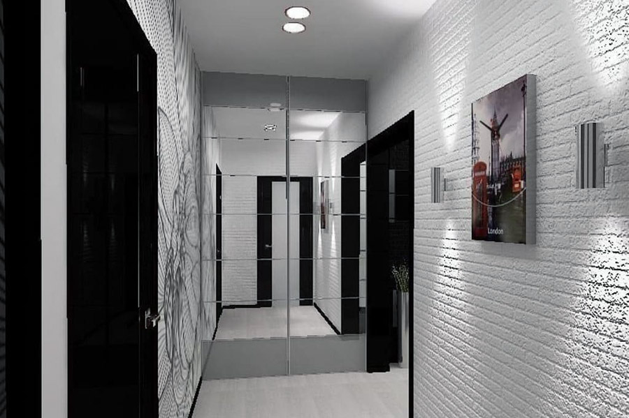 Організація системи освітлення у вузькому передпокої з великими дзеркалами