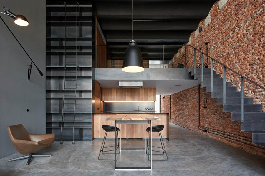 Компонування темних тонів у кімнаті в стилі лофт