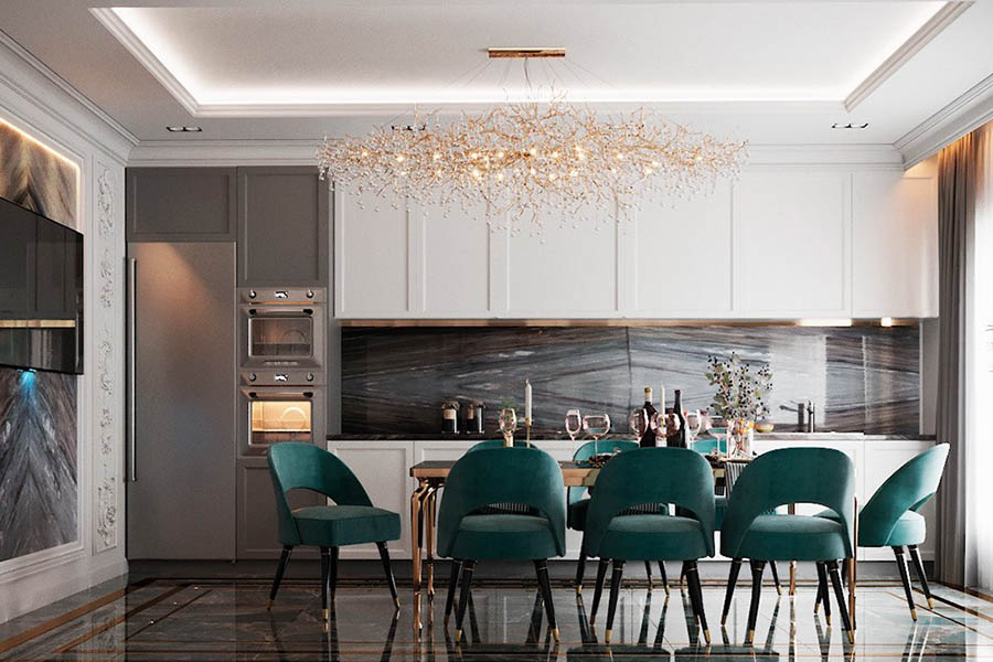 Як облаштувати велику кухню з високими стелями в класичному стилі