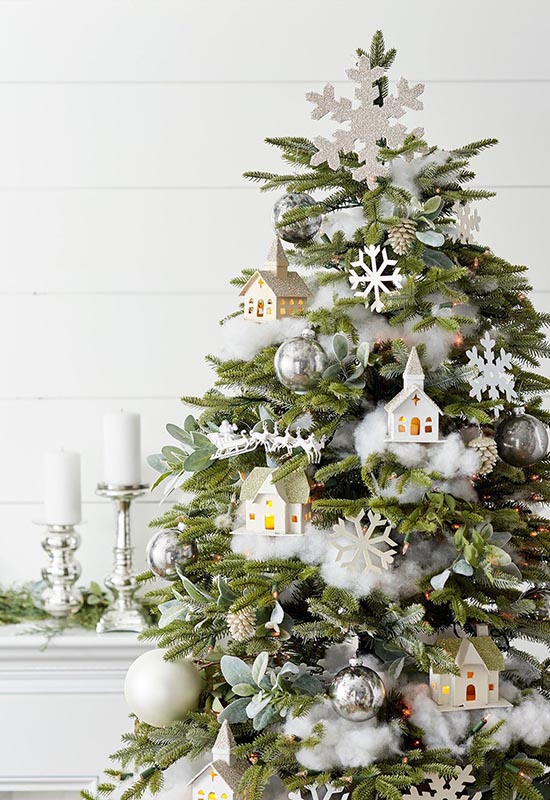 Использование классических шаров и снежинок для украшения елки к Новому Году Зеленой Деревянной Змеи